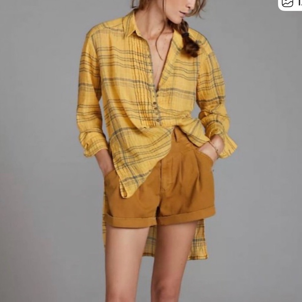 Pilcro Citron Yellow cotton  Plaid Button-Down Tunic